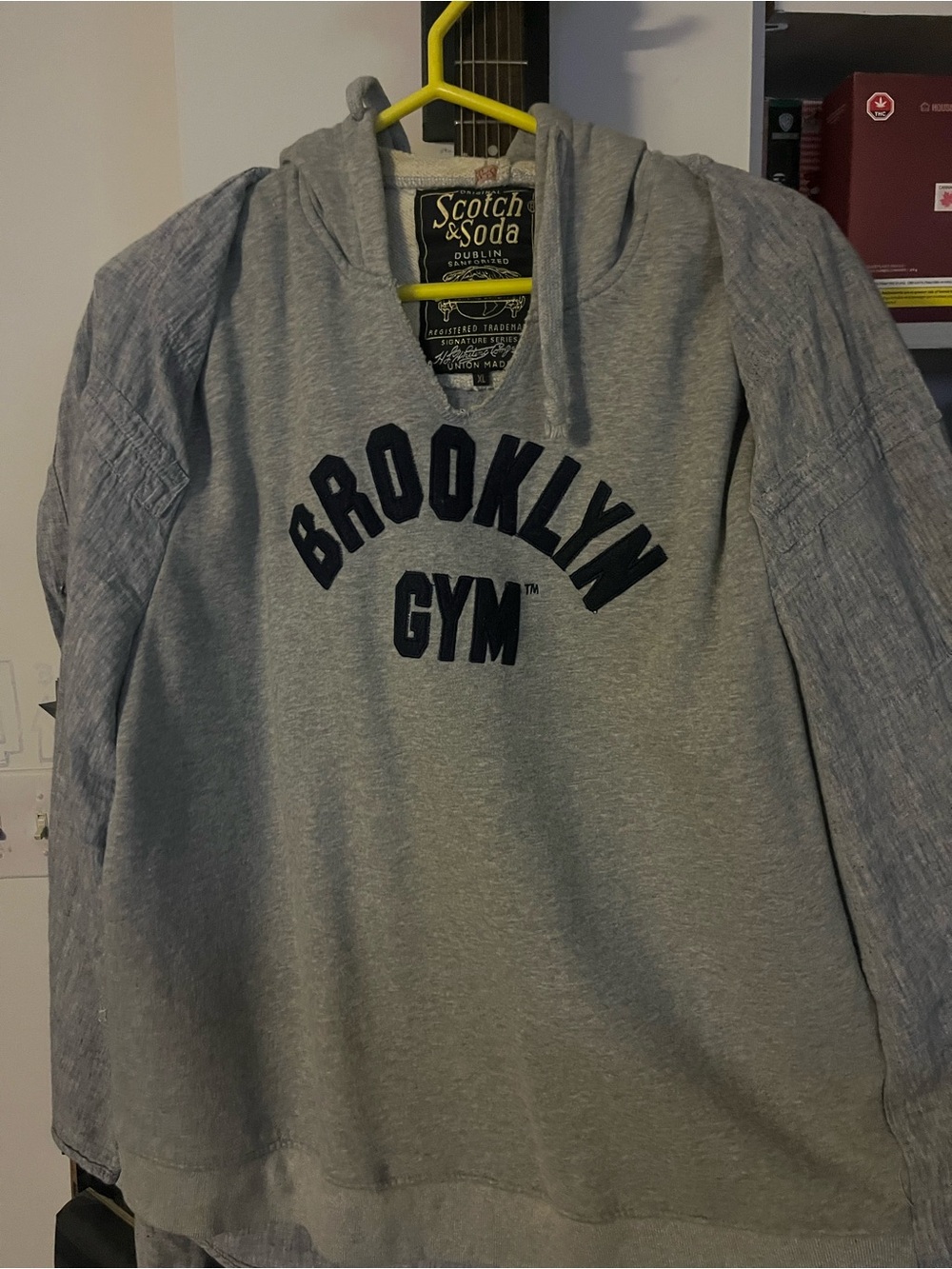 Scotch & Soda Grey Pullover Hoodie with Navy 'Brooklyn Gym' Appliqué